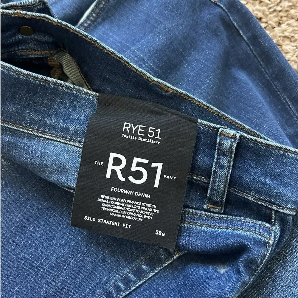 RYE 51 R51 Men’s Four Way Stretch Denim Jeans 38W Straight Fit Performance NWT - Picture 8 of 9
